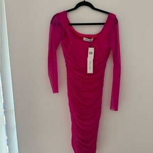 Prabal Gurung Fuchsia Ruched Long-Sleeve Bodycon Dress